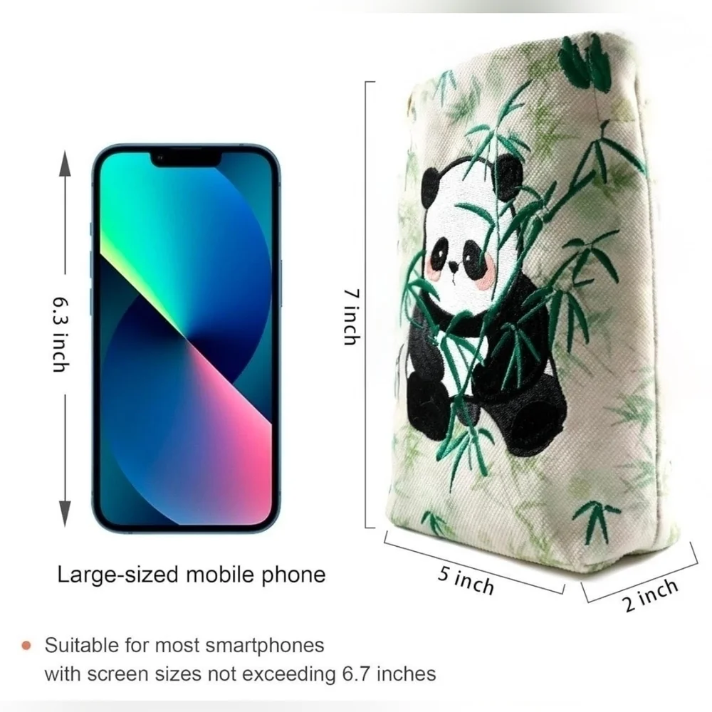 Crossbody Bag Cell Phone Concert Bag Adjustable Strap, Panda Bamboo, 7